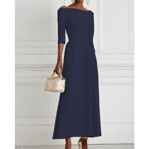 FEHAUTE Belted Midi Dress- Size 4- Navy Blue- NWT